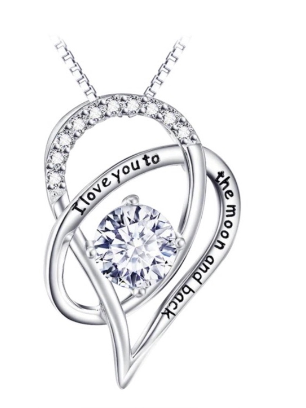 Sterling Silver Heart Pendant Necklace with Cubic Zirconia